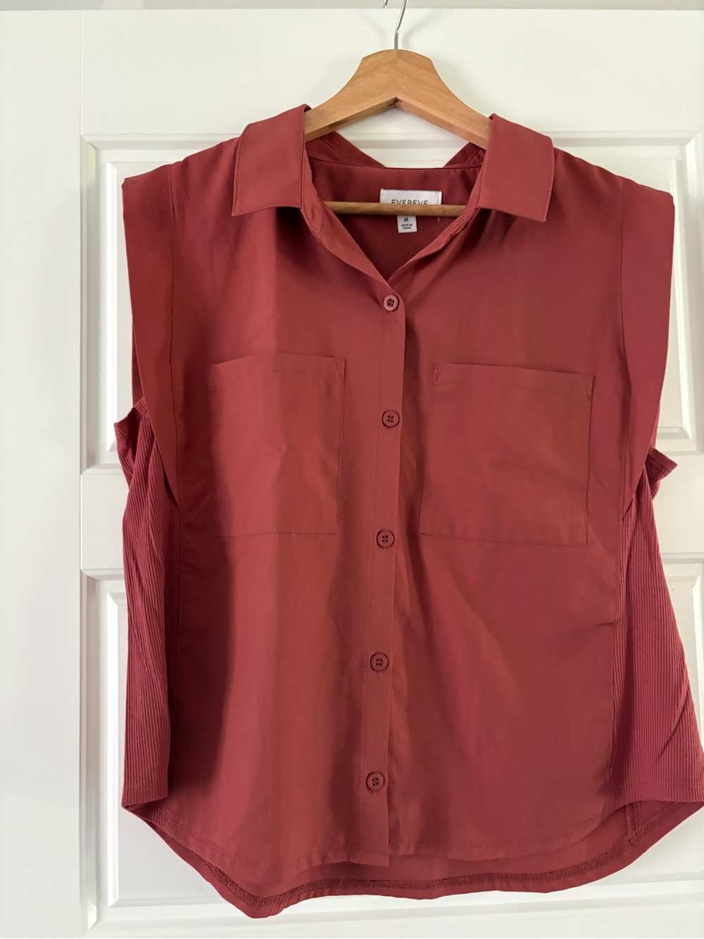 Evereve Sleeveless Button-Front Top in Rust